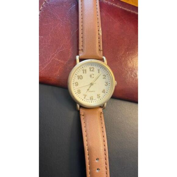 Women's 38mm Brushed Gold Tone Charming Charlie Watch, Brown Band - Picture 2 of 3